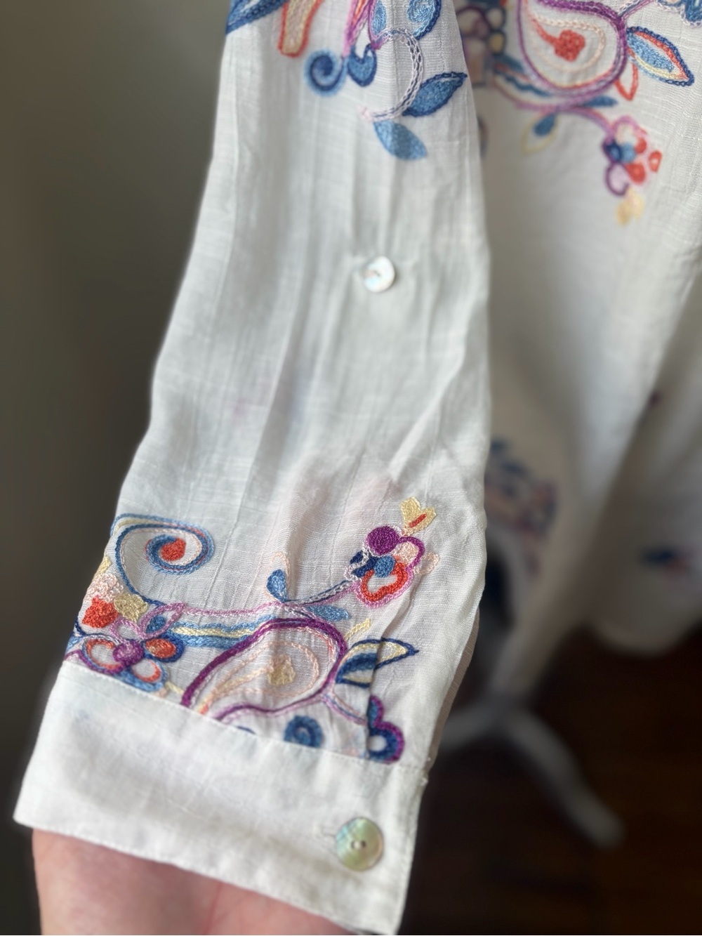 Fig & Flower White Embroidered Button-Up Tunic Top Long Sleeve XL - Picture 5 of 10